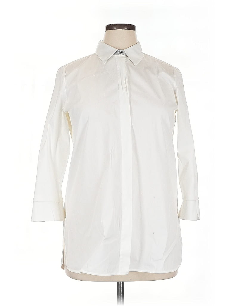 Lafayette 148 New York Ivory 3/4 Sleeve Button-Down Shirt Size L - photo 1