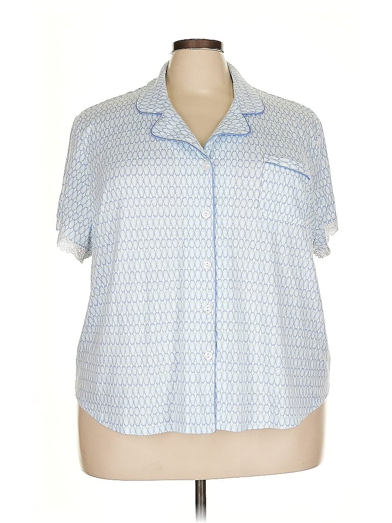 Pre-owned Karen Neuburger Collection Short Sleeve Blouse In Blue