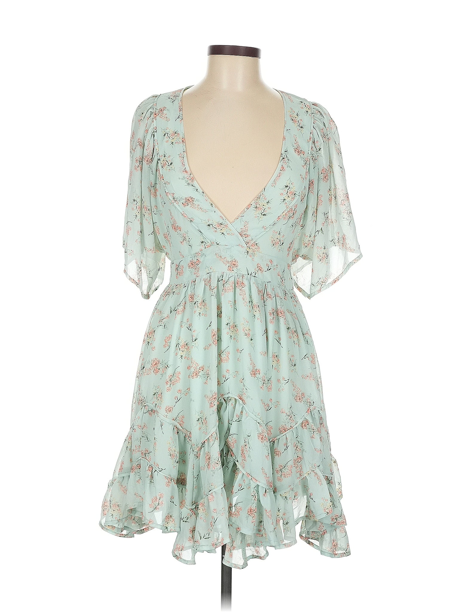 Storia 100% Polyester Floral Green Cocktail Dress Size M