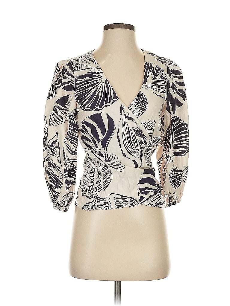 Pre-owned Nicole Miller 3/4 Sleeve Blouse In White