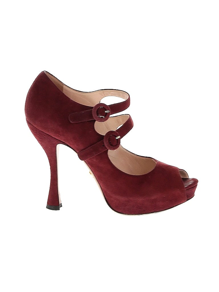 Prada 100% Suede Burgundy Heels Size EU 37 1/2 - photo 1