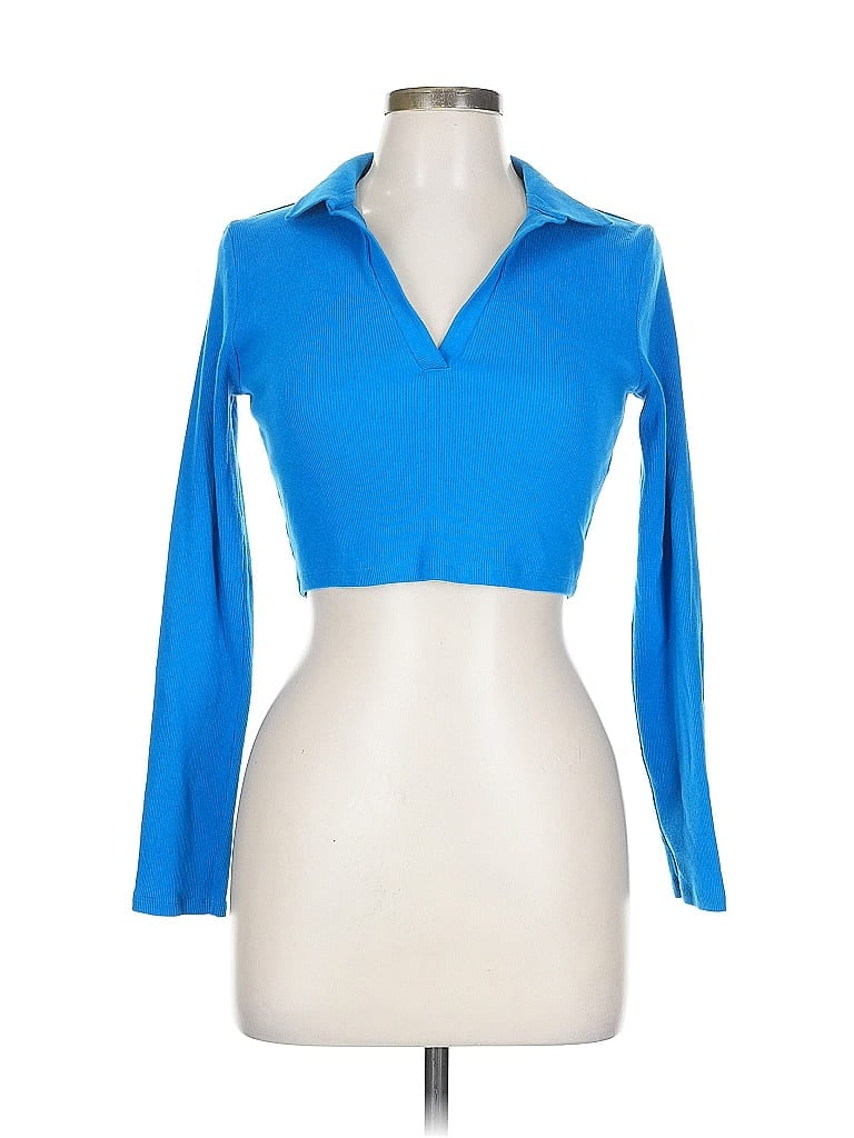 Pre-owned Zara Long Sleeve Polo Shirt In Blue