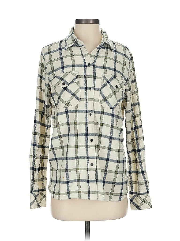 Current/Elliott Plaid Ivory Long Sleeve Button-Down Shirt Size Sm (1) - photo 1