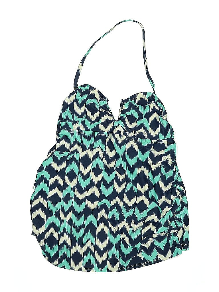 Pre-owned Liz Lange Maternity Swimsuit Top Teal Chevron/herringbone Pattern Swimwear In Blue