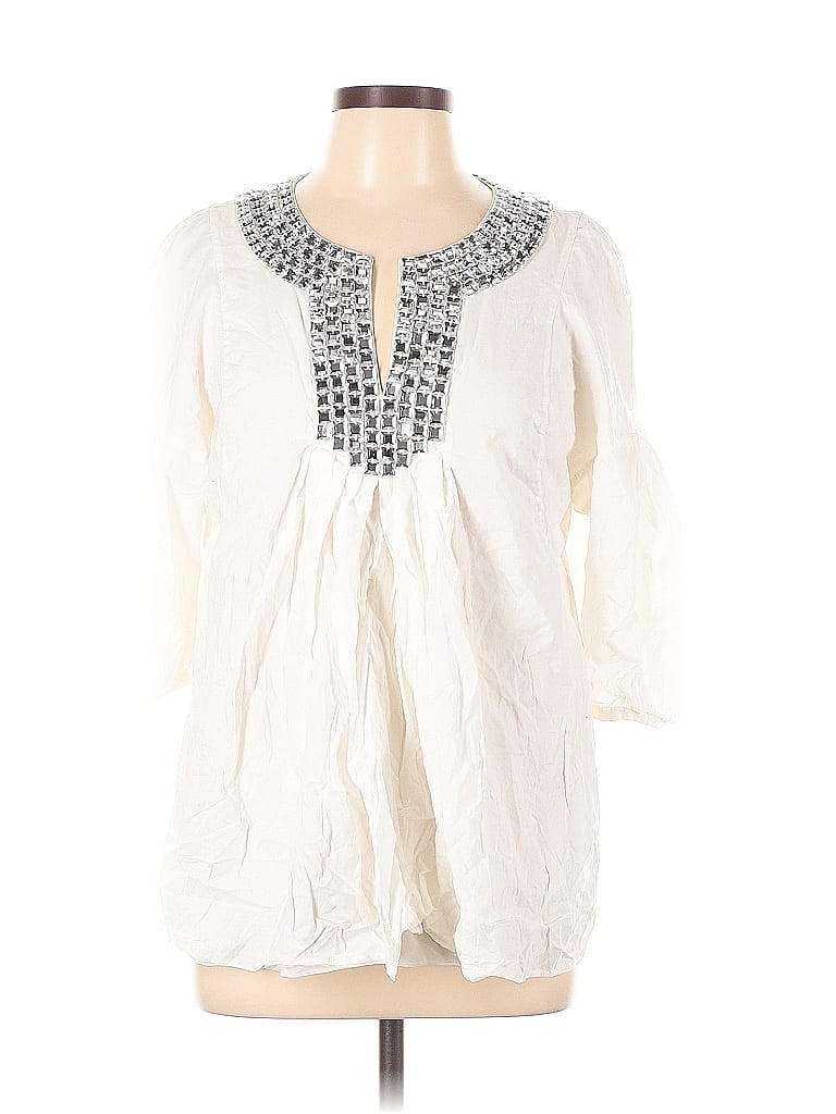 Magaschoni 100% Cotton Ivory 3/4 Sleeve Blouse Size 10 - photo 1