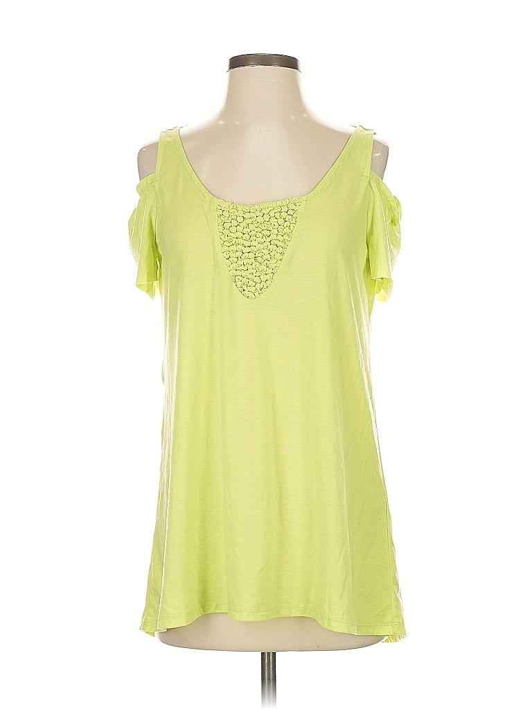 Click to view more detailed imagery on our partner's website Pre-owned Nanette Lepore Short Sleeve Top Green Cold Shoulder Neckline Tops