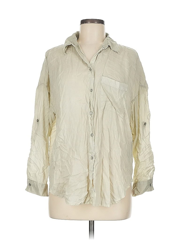Pre-owned Zara 3/4 Sleeve Button Down Shirt In White