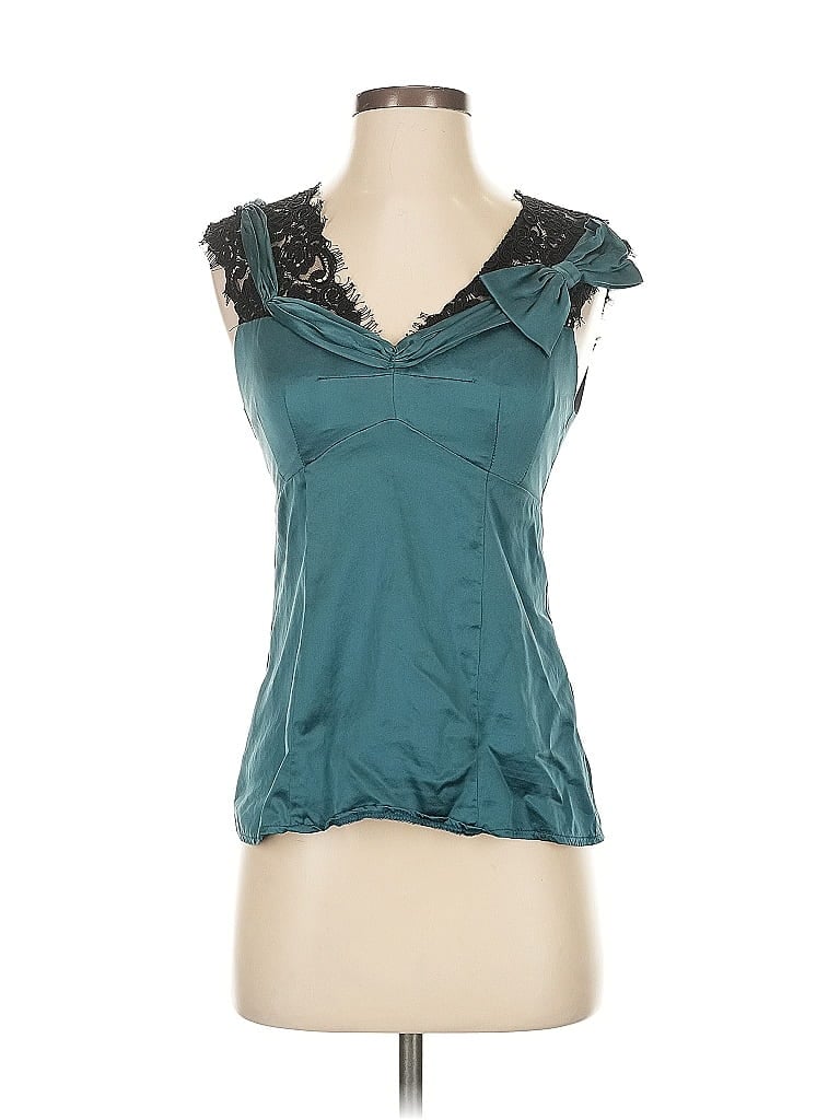 Pre-owned Nanette Lepore Sleeveless Silk Top Teal Sweetheart Neckline Tops In Blue