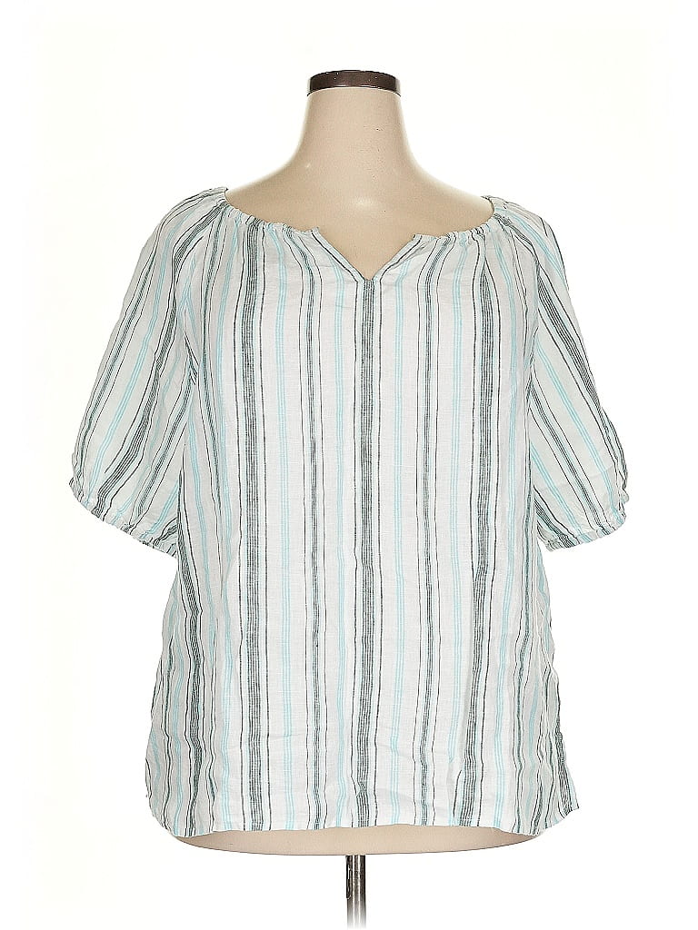 Talbots 100% Linen Teal Short Sleeve Blouse Size 2X - photo 1