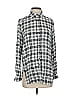Moda International 100% Cotton Plaid Silver Long Sleeve Button-Down Shirt Size S - photo 1