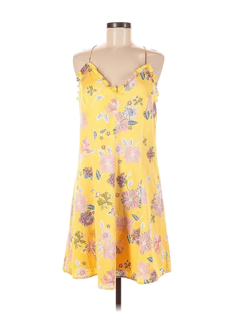 Ann Taylor LOFT Outlet 100% Polyester Floral Yellow Casual Dress Size 8 - photo 1