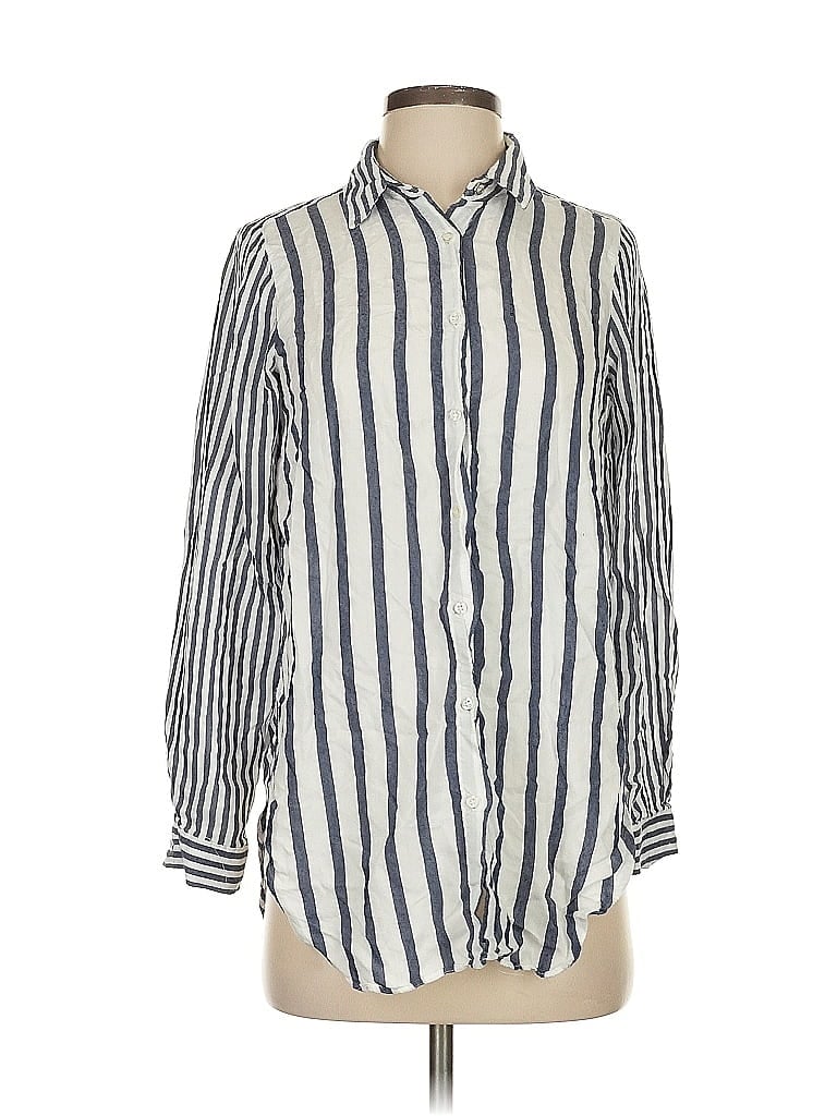 Pre-owned Zara Basic 3/4 Sleeve Button Down Shirt In Blue