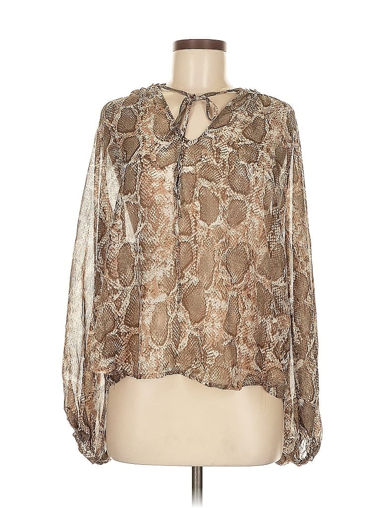 Pre-owned Mng Long Sleeve Blouse In Brown