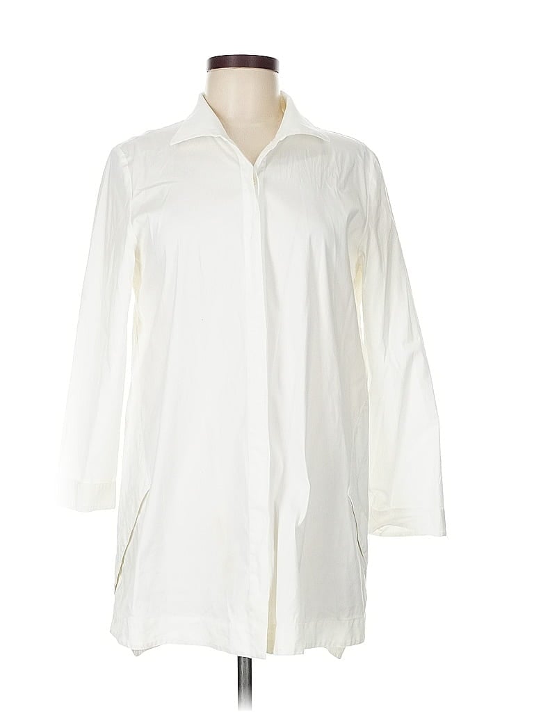 Pre-owned Lafayette 148 3/4 Sleeve Button Down Shirt In White