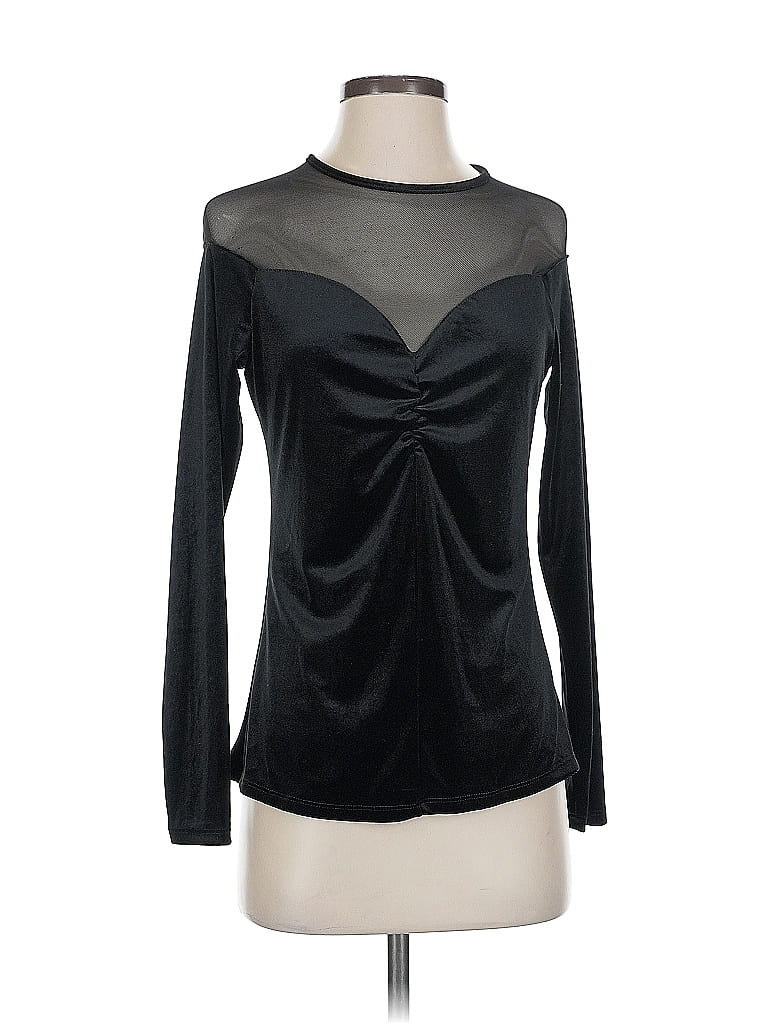 BOSTON PROPER Pre-owned Long Sleeve Top Black Keyhole Neckline Tops