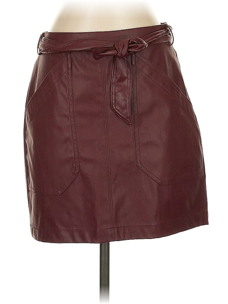 Pre-owned Express Outlet Faux Leather Skirt In Burgundy