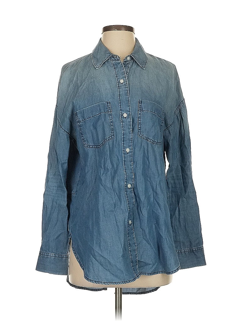 Pre-owned A.n.a. A New Approach Long Sleeve Button Down Shirt In Blue