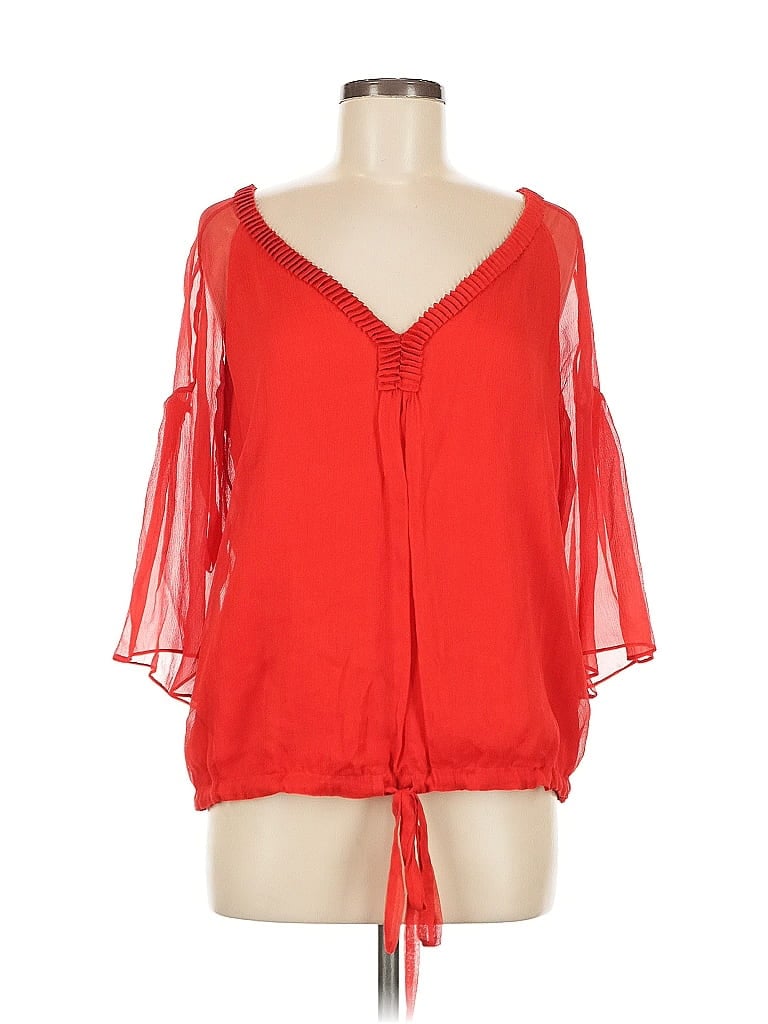 Click to view more detailed imagery on our partner's website Pre-owned Diane Von Furstenberg 3/4 Sleeve Silk Top Red Cold Shoulder Neckline Tops