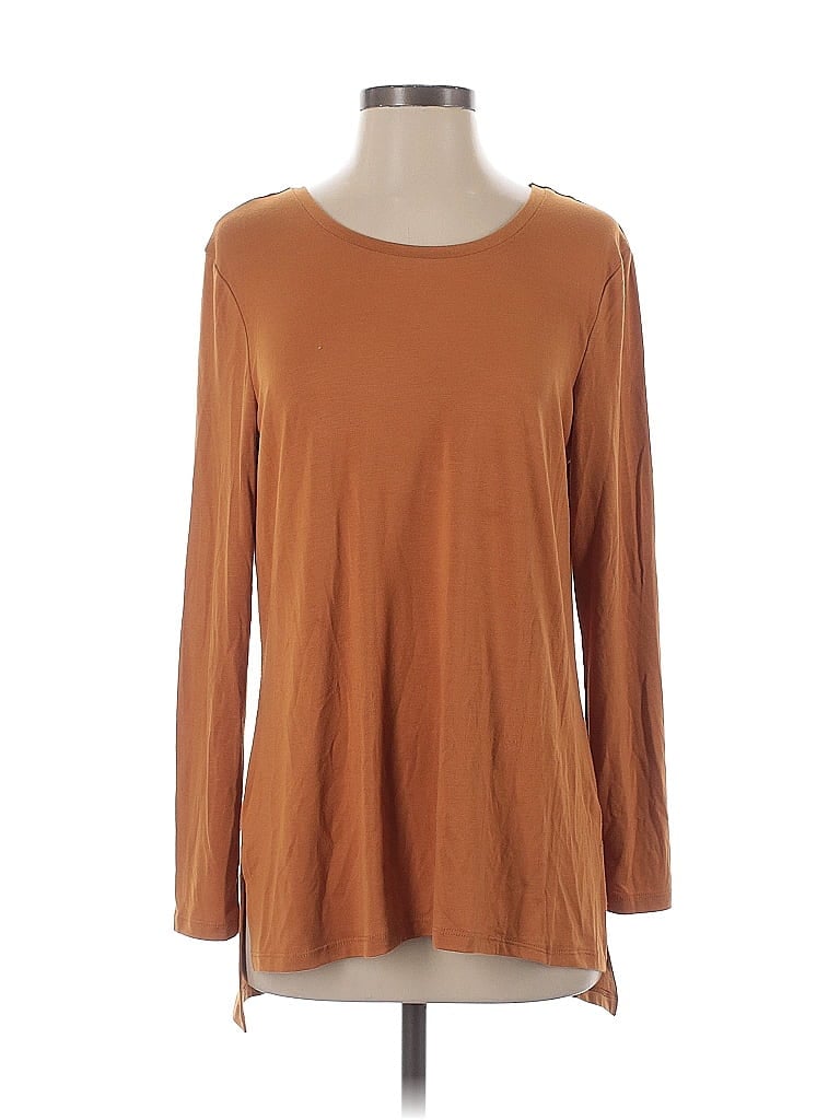 Pre-owned North Style Long Sleeve Top Brown Boatneck Tops