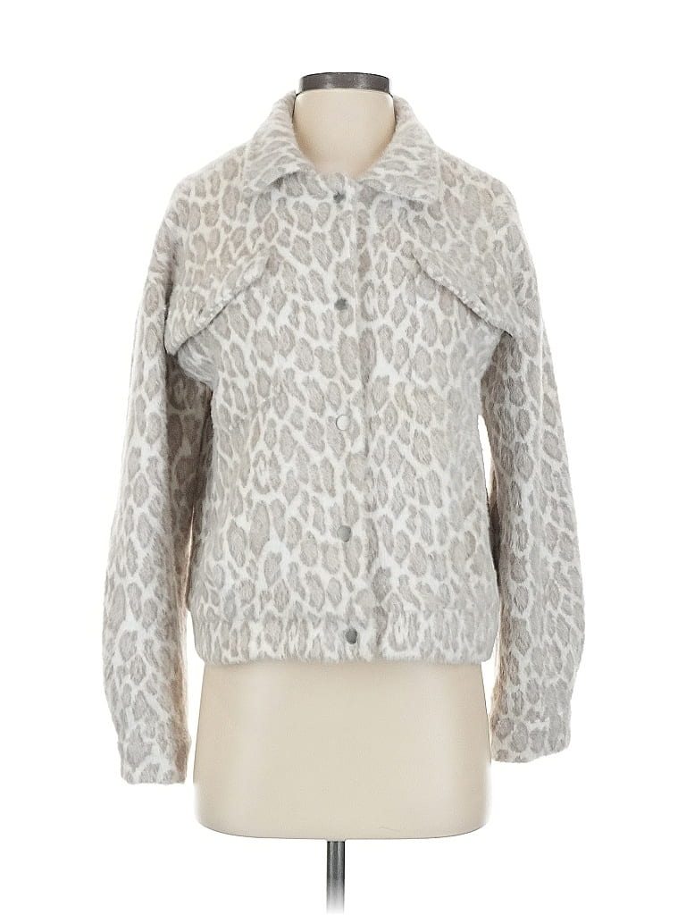 Mystree Animal Print Silver Tan Faux Fur Jacket Size S - photo 1