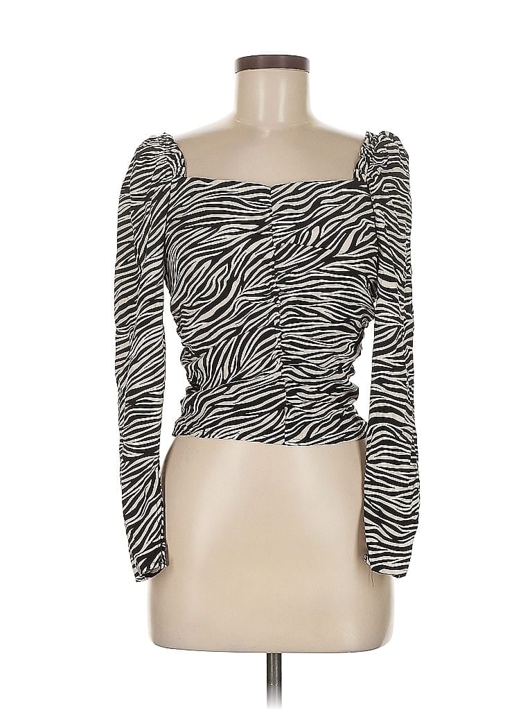 Pre-owned H&m Long Sleeve Top Ivory Sweetheart Neckline Tops In White