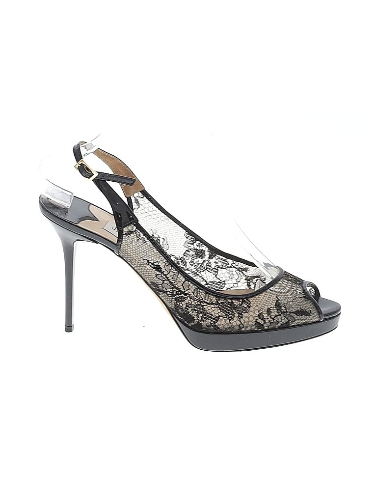 Jimmy Choo 100% Patent Leather Paisley Gray Black Nova Lace Patent Leather Slingback Heels Size EU 39 1/2 - photo 1