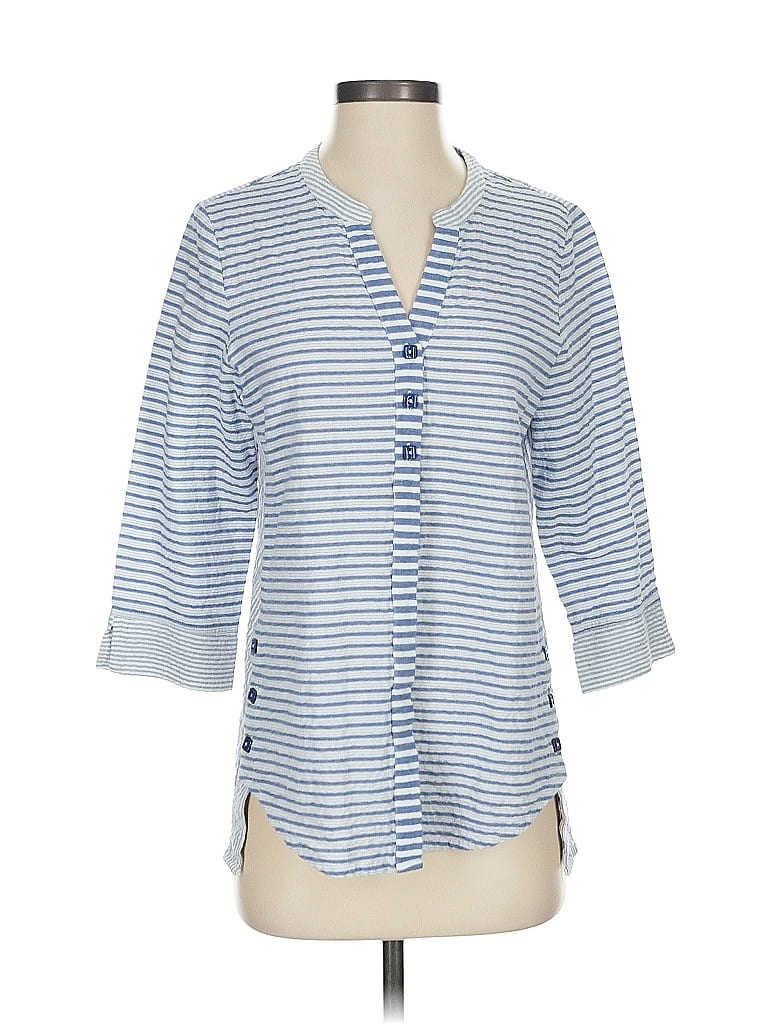 Habitat Stripes Blue 3/4 Sleeve Button-Down Shirt Size XS - photo 1