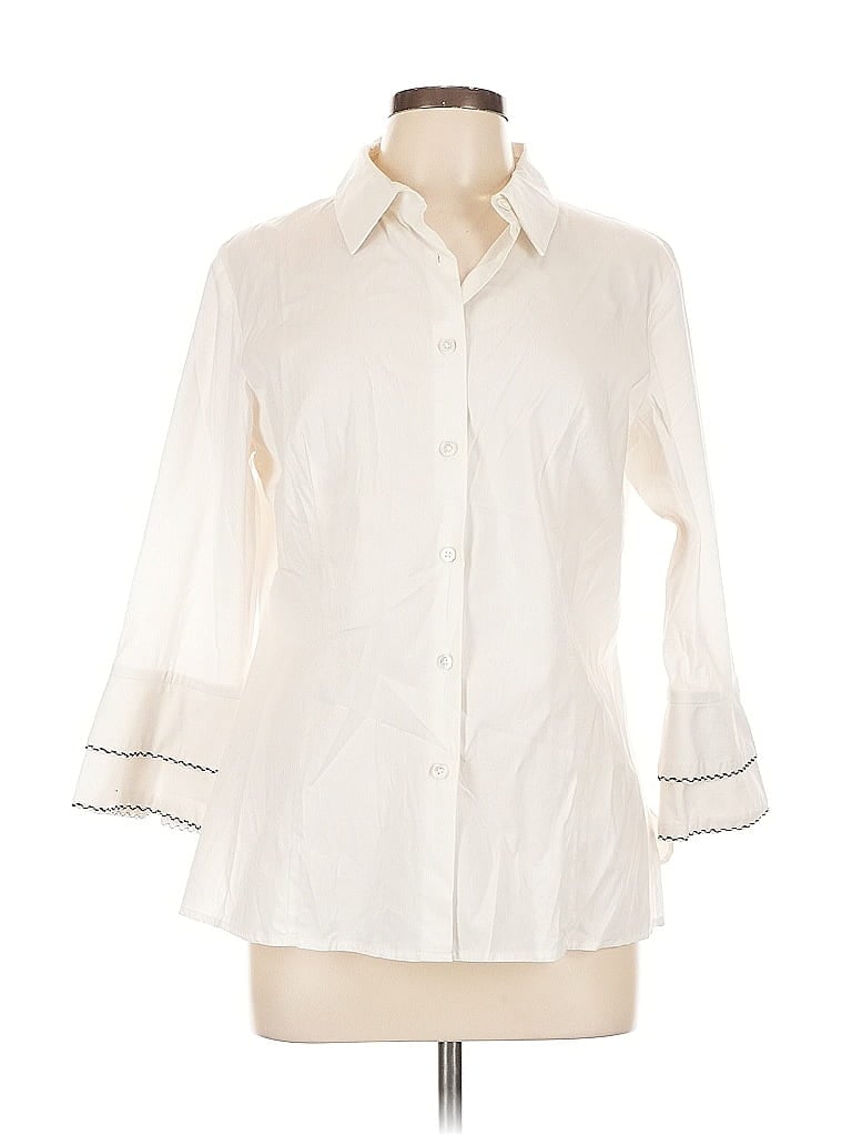 Pre-owned Doncaster Collection 3/4 Sleeve Button Down Shirt In White