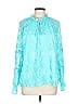 Belle By Kim Gravel 100% Polyester Floral Teal Long Sleeve Blouse Size L - photo 1