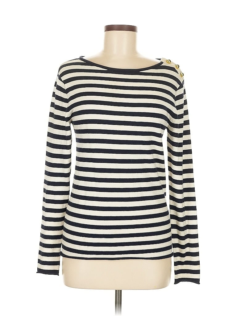 Pre-owned Tory Burch Long Sleeve Top Ivory Boatneck Tops In White