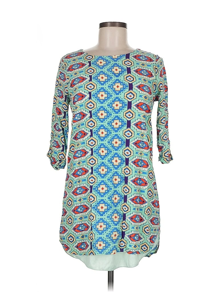 Everly 100% Polyester Print Teal Casual Dress Size M - photo 1