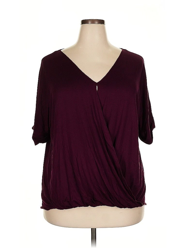 Pre-owned Unbranded Short Sleeve Blouse In Burgundy