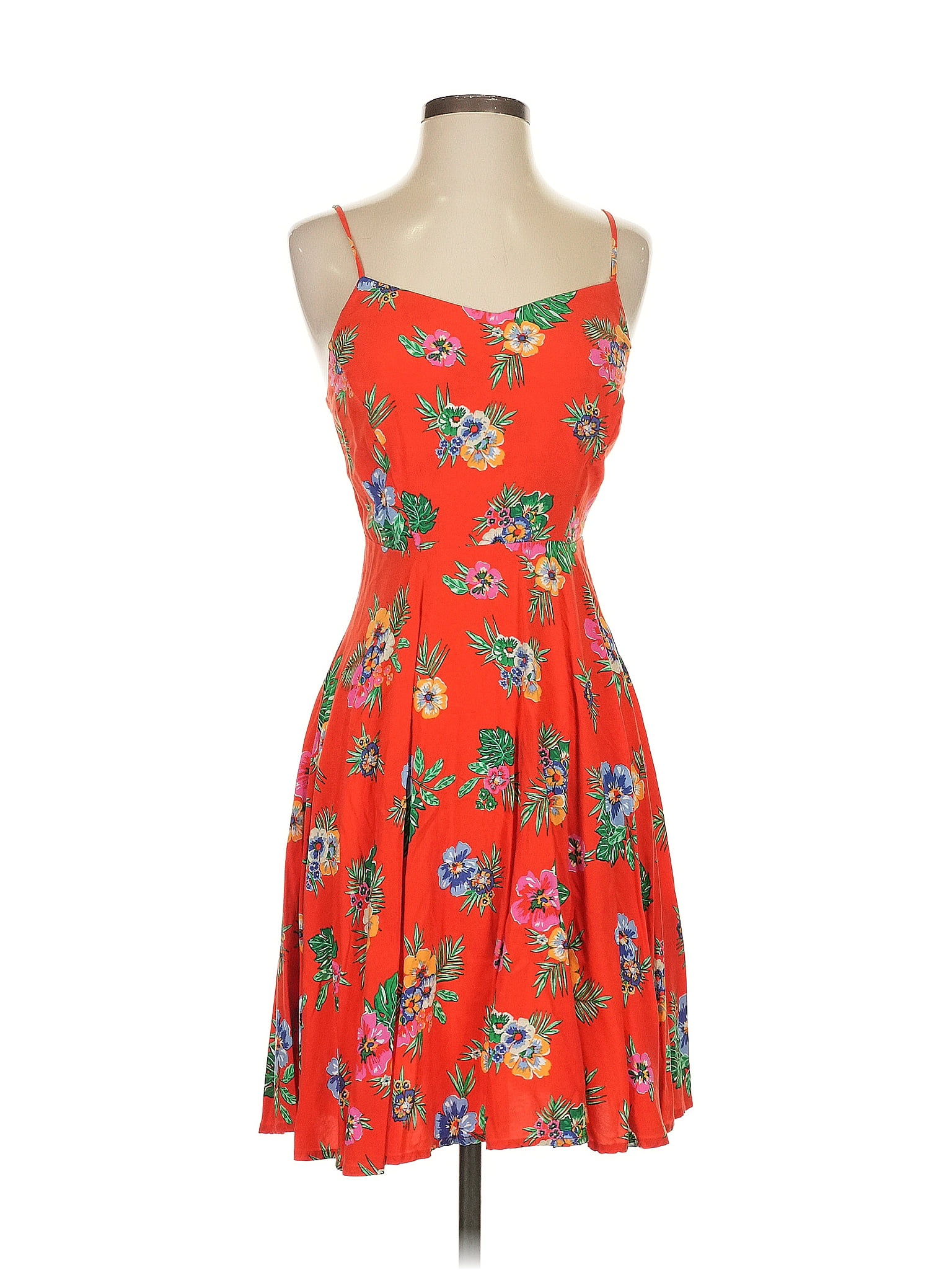 Old Navy 100% Rayon Tropical Orange Cocktail Dress Size S