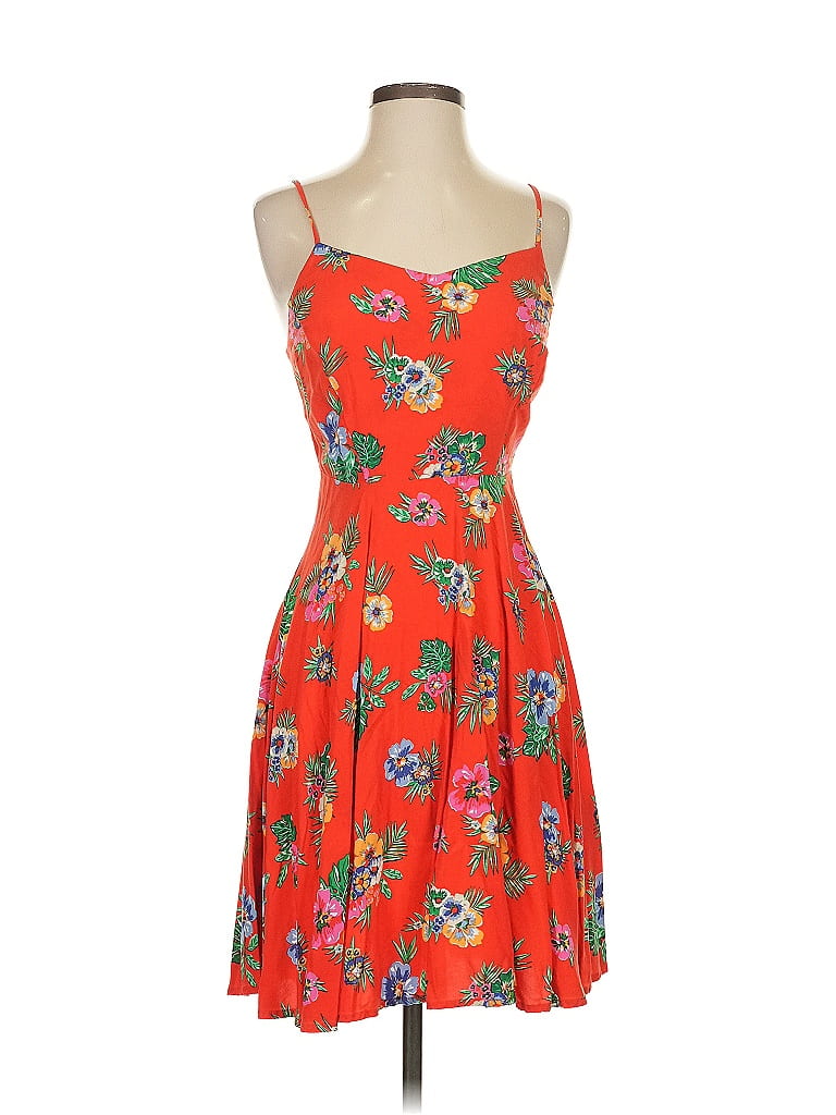 Old Navy 100% Rayon Tropical Orange Cocktail Dress Size S