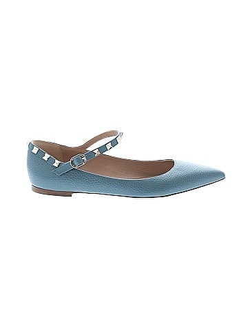 Valentino Garavani Pebbled Leather Rockstud Ankle-Strap Flats (view 1)
