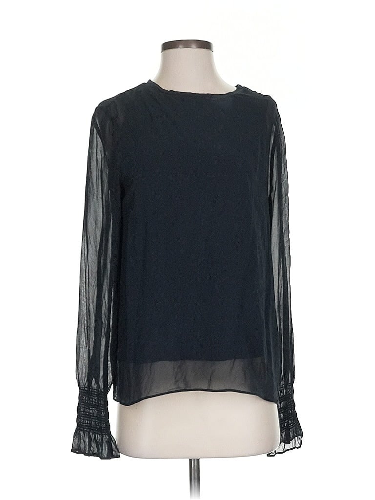 Pre-owned Go By Go Silk Long Sleeve Blouse In Black