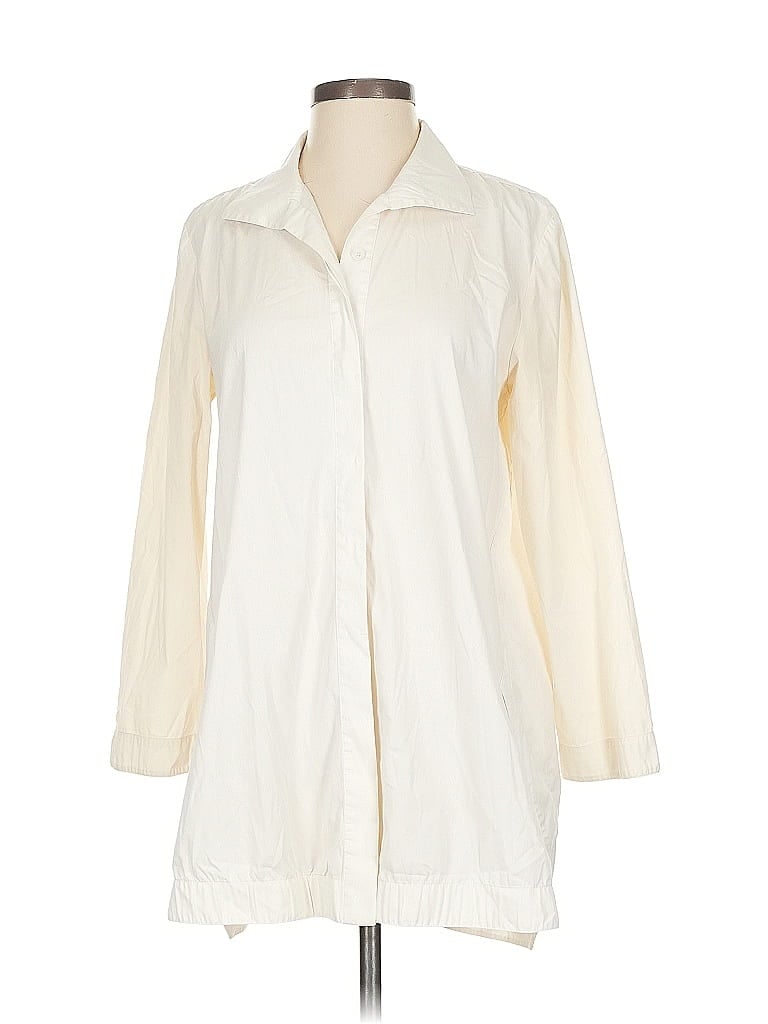 Pre-owned Lafayette 148 3/4 Sleeve Button Down Shirt In White