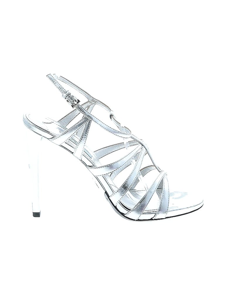 Prada 100% Patent Leather Metallic Silver Heels Size EU 40 - photo 1