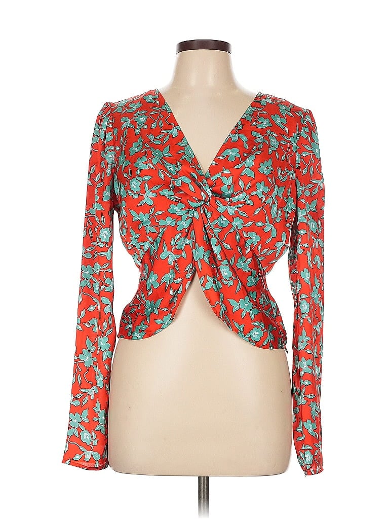 Pre-owned Love, Whit By Whitney Port Long Sleeve Blouse In Red