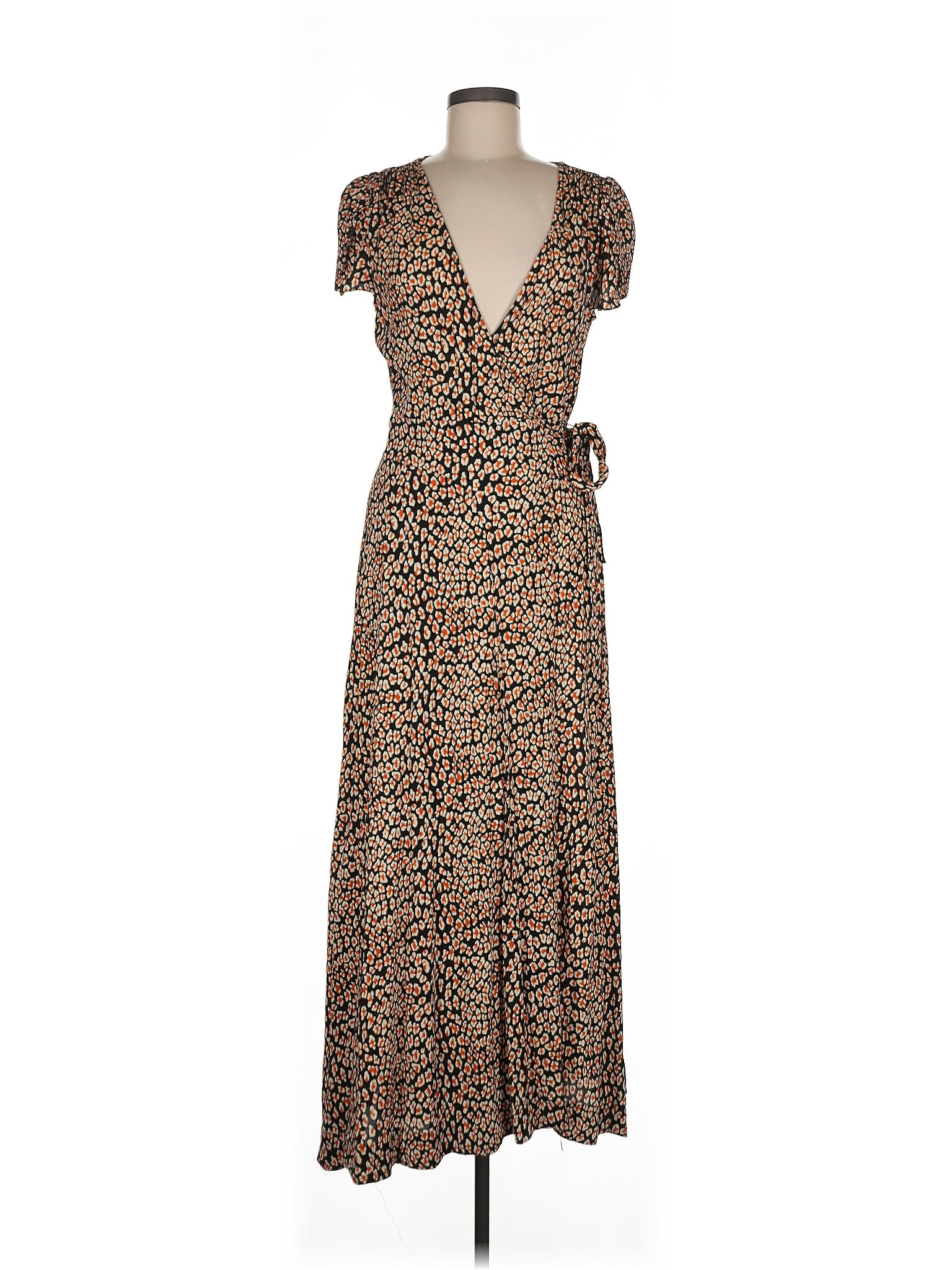 Free People 100% Viscose Animal Print Brown Casual Dress Size M