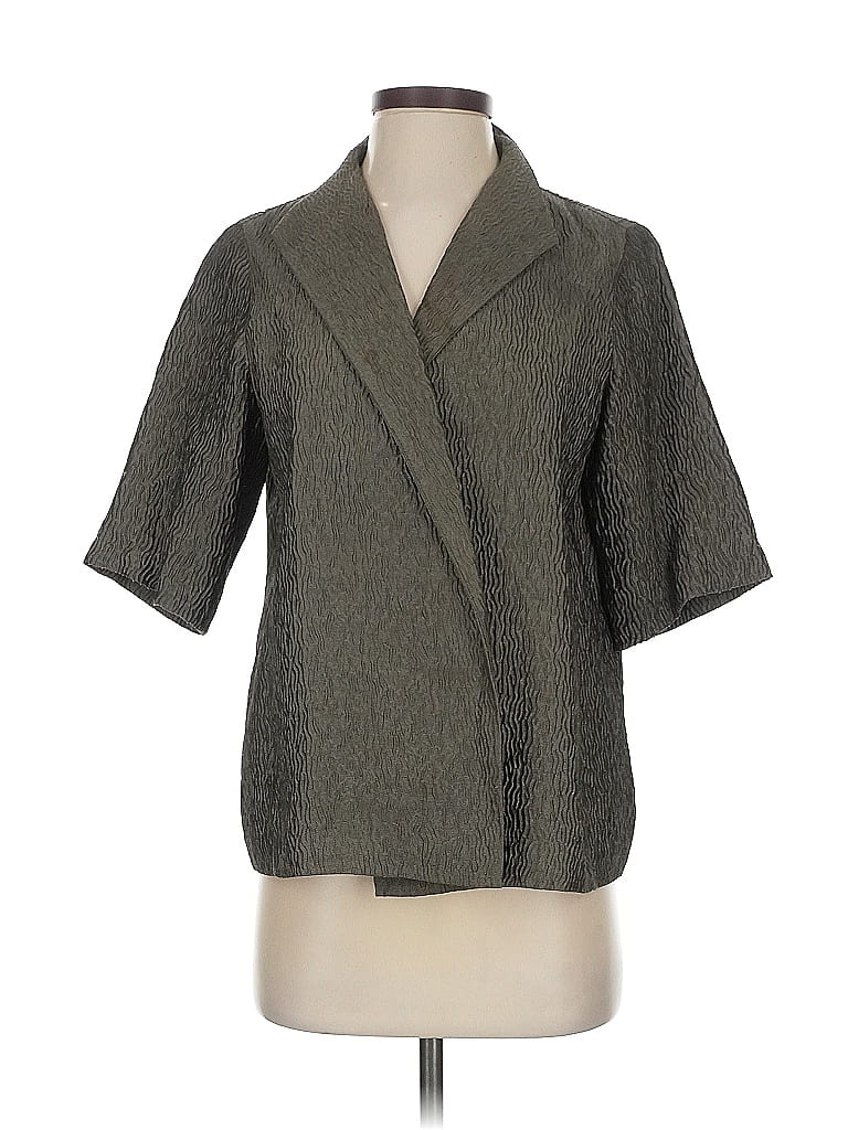Pre-owned Eileen Fisher Silk Blazer Jacket In Gray