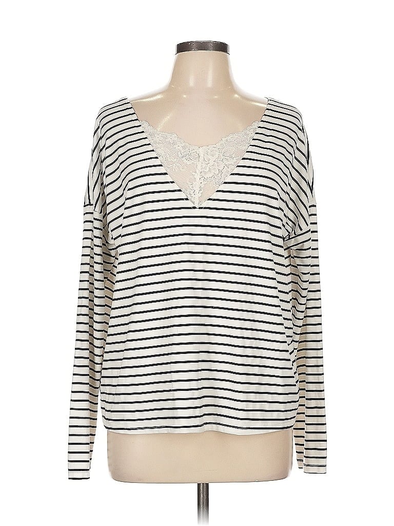 Pre-owned Hem & Thread Long Sleeve Top Ivory V Neck Tops In White