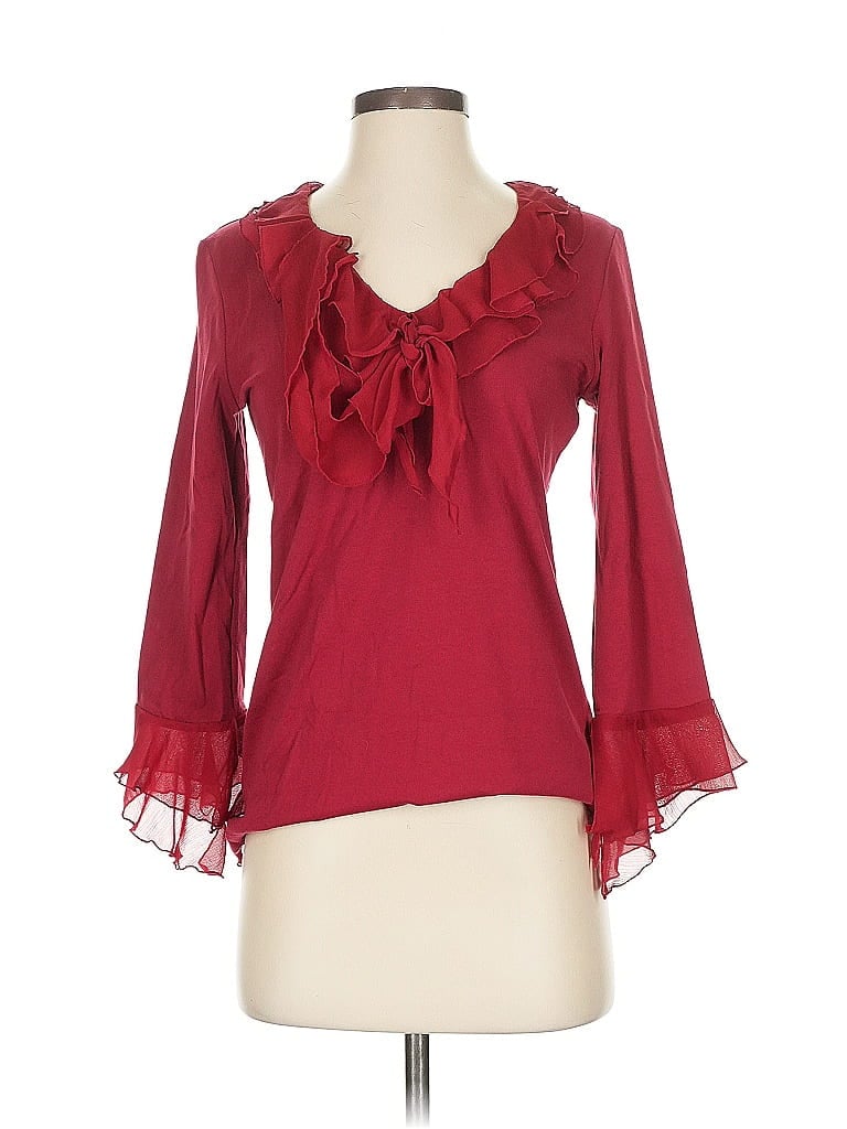 Pre-owned Jones New York Signature 3/4 Sleeve Blouse In Burgundy