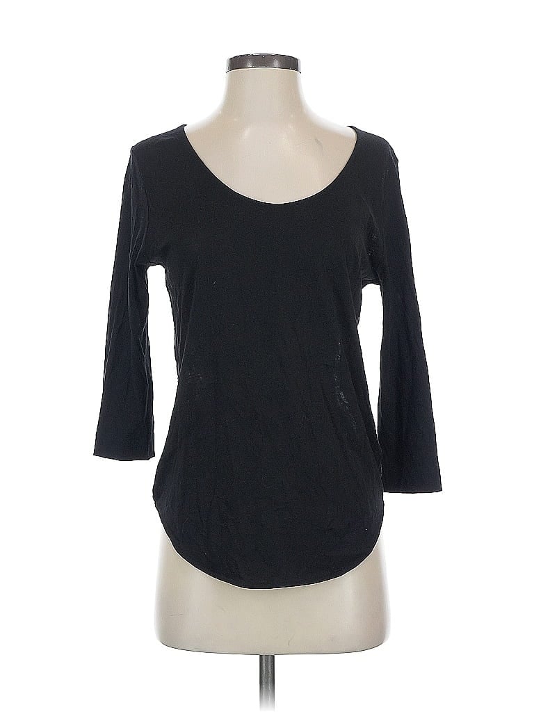 Pre-owned Mng 3/4 Sleeve Top Black Scoop Neck Tops