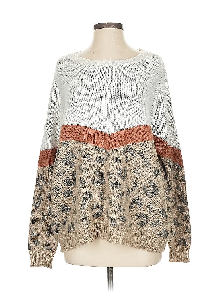Easel 100% Acrylic Animal Print Tan Pullover Sweater Size S - photo 1