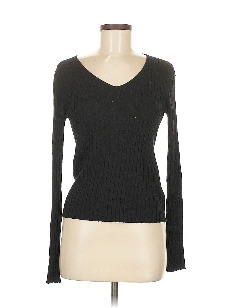 Pre-owned H&m Long Sleeve Top Black V Neck Tops