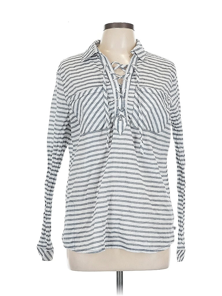 Mountain Hardwear Stripes Gray Long Sleeve Blouse Size L - photo 1