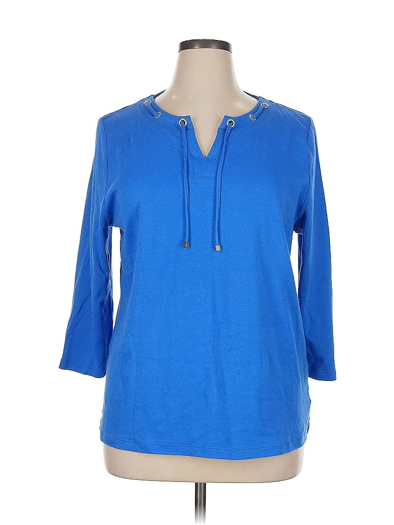 Pre-owned Talbots Outlet 3/4 Sleeve Top Blue Open Neckline Tops