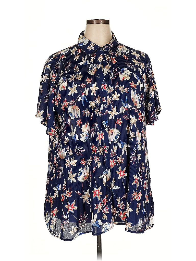 Woman Within 100% Polyester Floral Blue Short Sleeve Blouse Size 18 - 20 - photo 1