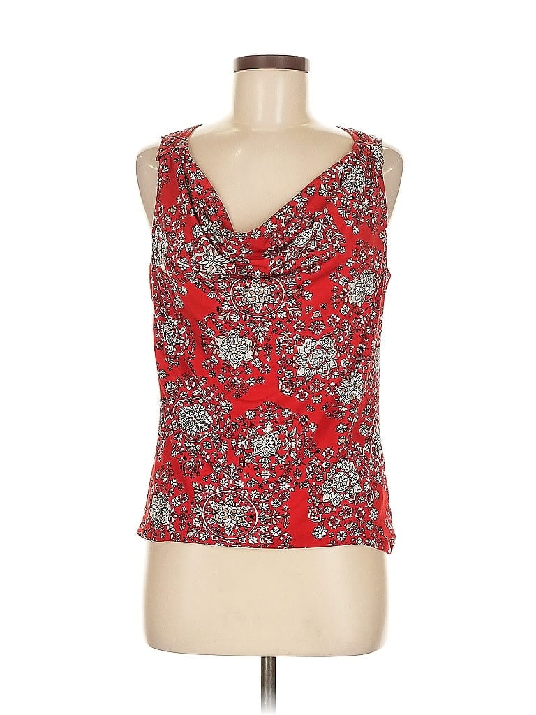 Pre-owned Ellen Tracy Sleeveless Top Red Halter Neckline Tops